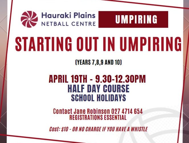 ?Starting out in Umpiring ? -
?Monday 19th April 
9.30-12.30pm
H A L F  D A Y    C O U R S E ✅
SCHOOL HOLIDAYS